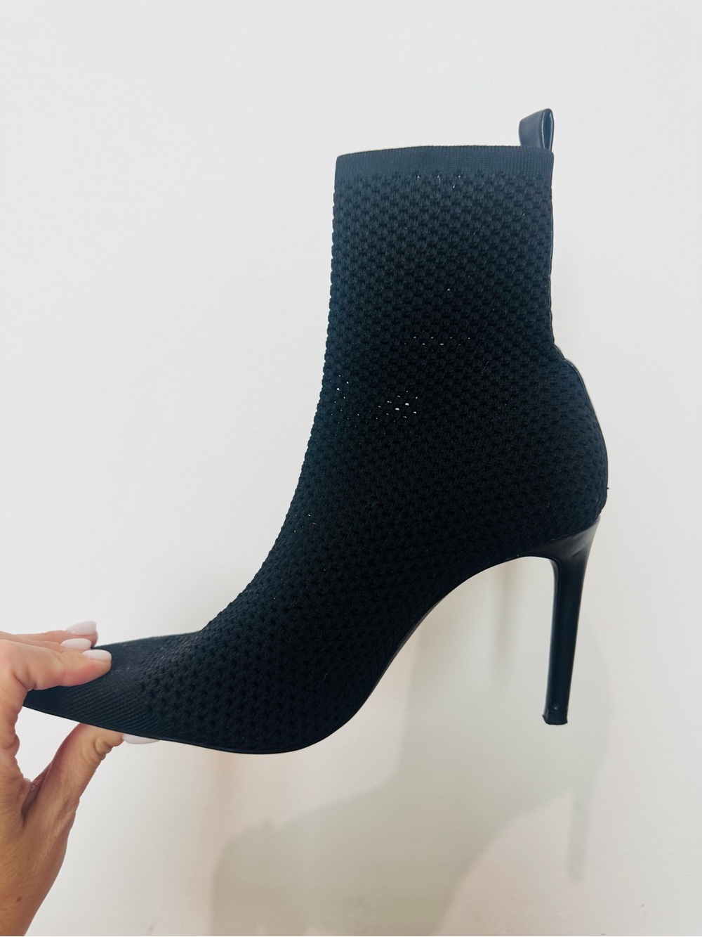 Zara Black Knit Pointed-Toe Stiletto Sock Boot